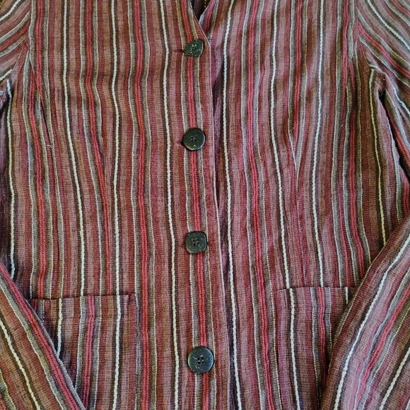 Marsh Landing Striped Linen Blend Button Down Top Lagenlook Artsy Size Medium - Picture 9 of 12